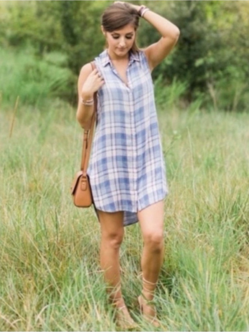 Anthropologie Western Coastal Blue Plaid Sleeveless Mini Shirt
Dress  s M